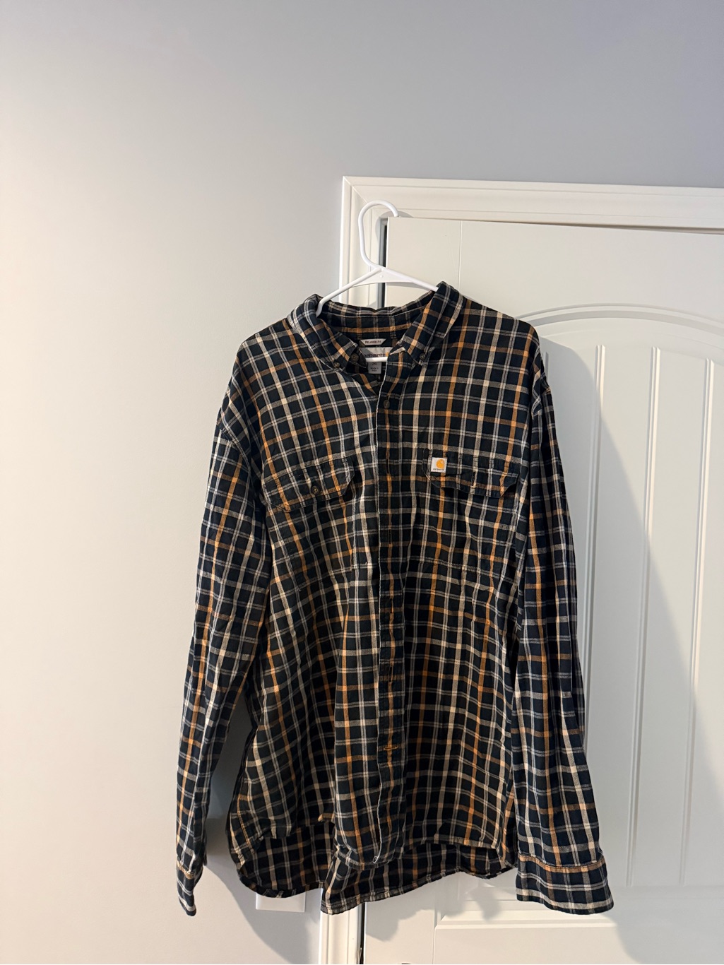 Carhartt Relaxed 2xl Men’s Black And Brown Plaid Button-Down Work Shirt